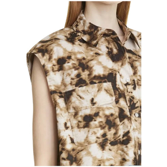 Samsoe Samsoe NWT Tea Shirt Top Camo Clay Size S Oversized Button Front Collar - Picture 2 of 13